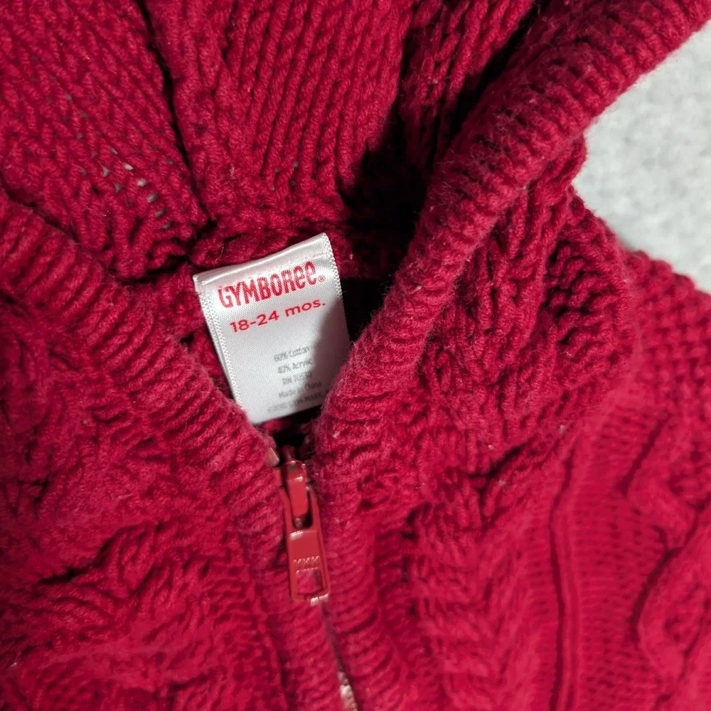 Gymboree Cable Knit Hooded Poncho Kids 18-24M Little Red Zip Front Sleeveless